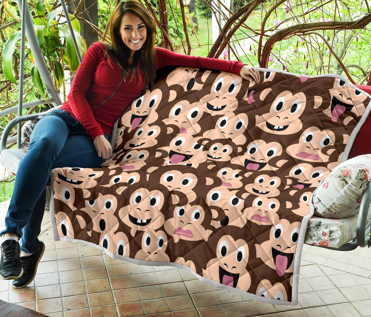 Emoji Monkey Print Pattern Premium Quilt-JTAMIGO.COM