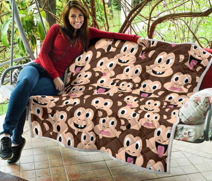 Emoji Monkey Print Pattern Premium Quilt-JTAMIGO.COM
