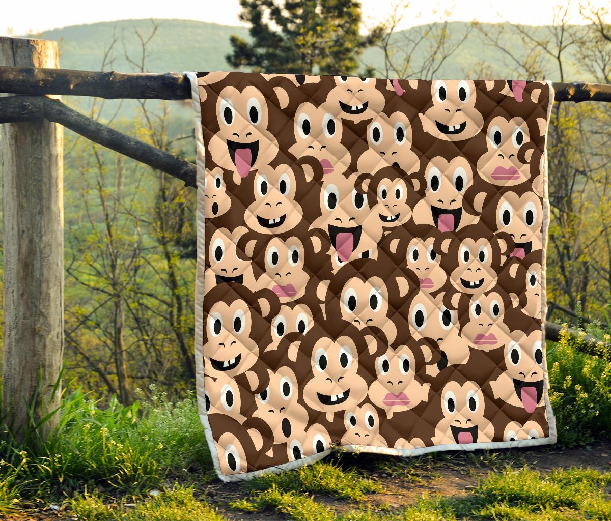 Emoji Monkey Print Pattern Premium Quilt-JTAMIGO.COM