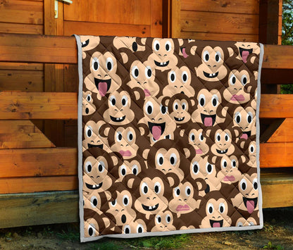 Emoji Monkey Print Pattern Premium Quilt-JTAMIGO.COM