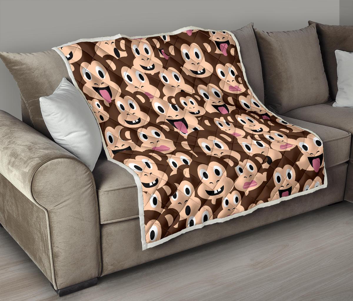 Emoji Monkey Print Pattern Premium Quilt-JTAMIGO.COM