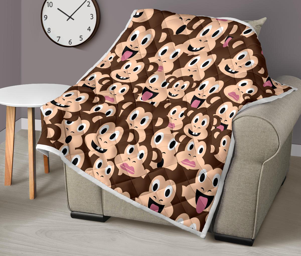 Emoji Monkey Print Pattern Premium Quilt-JTAMIGO.COM