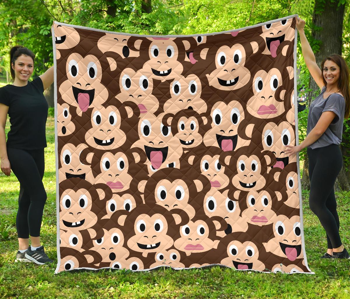 Emoji Monkey Print Pattern Premium Quilt-JTAMIGO.COM
