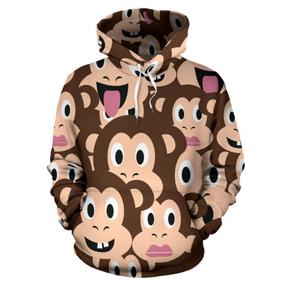 Emoji Monkey Print Pattern Pullover Hoodie