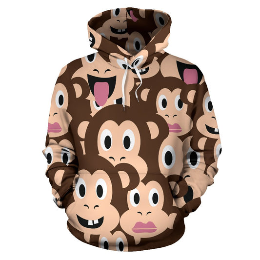 Emoji Monkey Print Pattern Pullover Hoodie