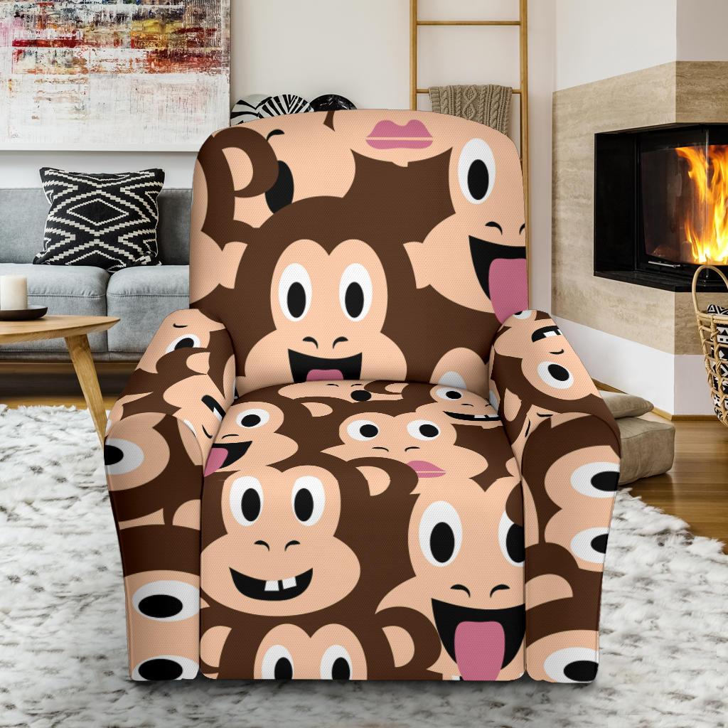 Emoji Monkey Print Pattern Single Sofa Slipcover -JTAMIGO.COM