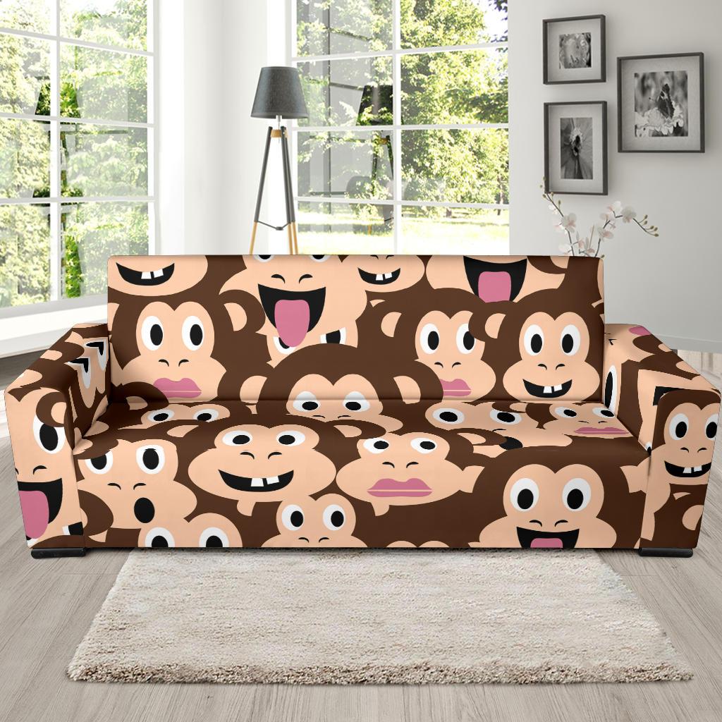 Emoji Monkey Print Pattern Sofa Slipcover-JTAMIGO.COM