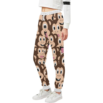 Emoji Monkey Print Pattern Unisex Casual Sweatpants (Model L11)-JTAMIGO.COM
