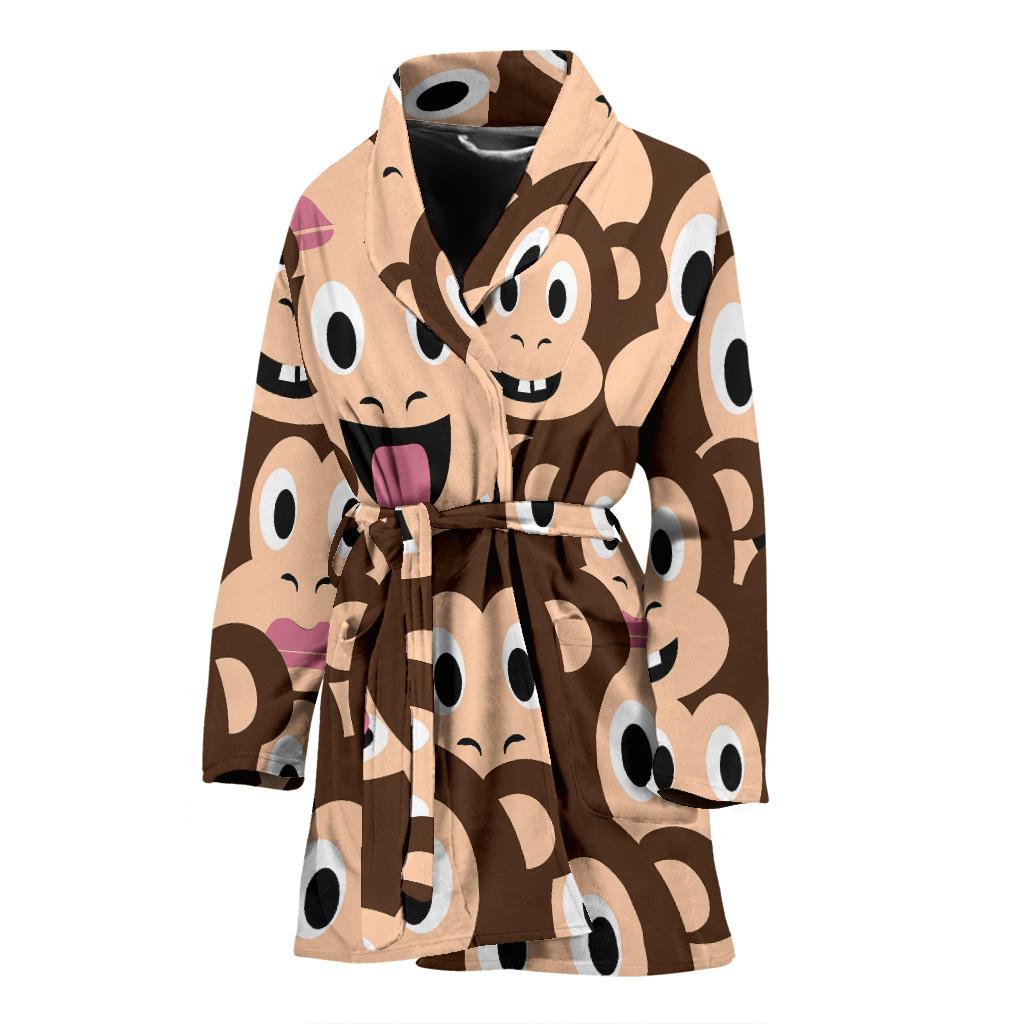 Emoji Monkey Print Pattern Women Bath Robe-JTAMIGO.COM