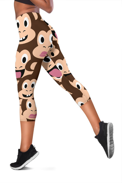 Emoji Monkey Print Pattern Women Capris