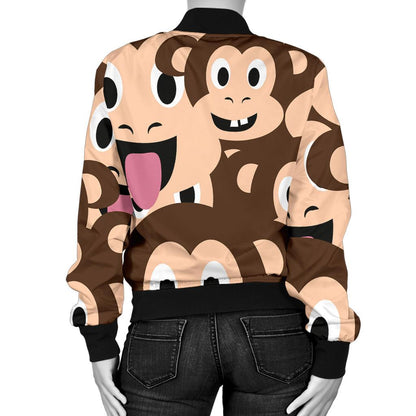 Emoji Monkey Print Pattern Women Casual Bomber Jacket