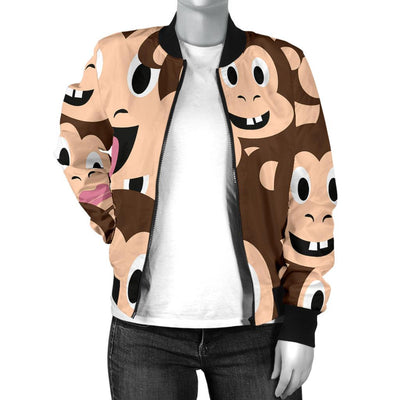 Emoji Monkey Print Pattern Women Casual Bomber Jacket