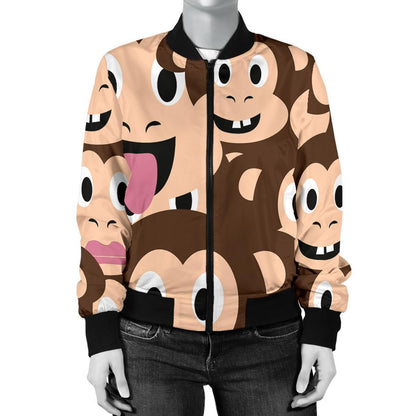 Emoji Monkey Print Pattern Women Casual Bomber Jacket