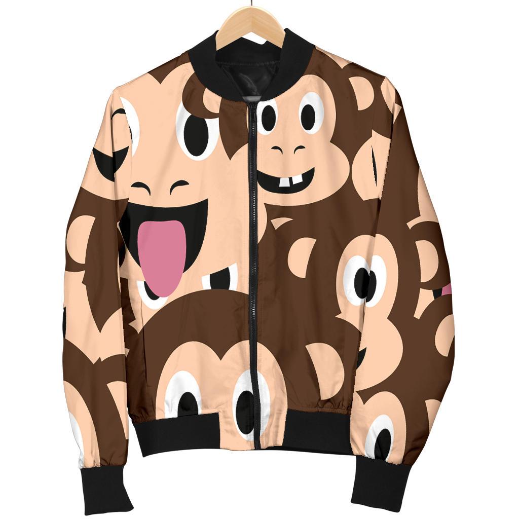 Emoji Monkey Print Pattern Women Casual Bomber Jacket