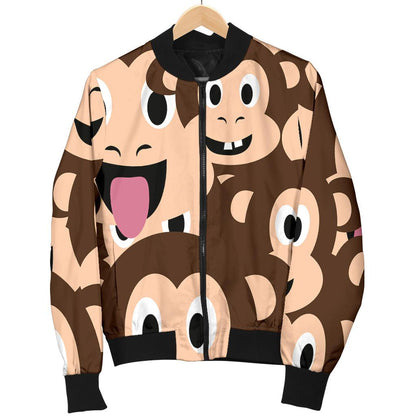 Emoji Monkey Print Pattern Women Casual Bomber Jacket