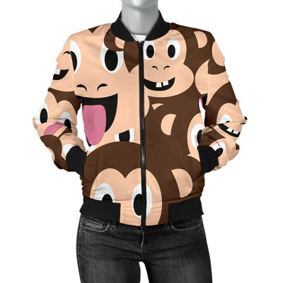 Emoji Monkey Print Pattern Women Casual Bomber Jacket