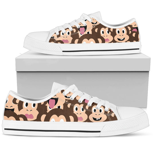 Emoji Monkey Print Pattern Women Low Top Shoes