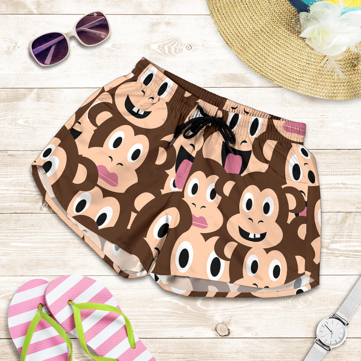 Emoji Monkey Print Pattern Women Shorts-JTAMIGO.COM