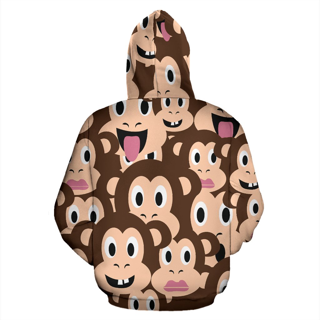 Emoji Monkey Print Pattern Zip Up Hoodie