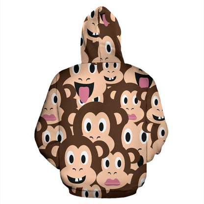 Emoji Monkey Print Pattern Zip Up Hoodie