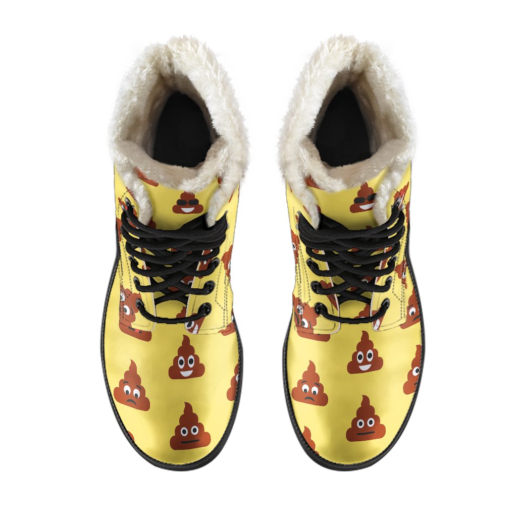 Emoji Poop Print Pattern Faux Fur Leather Boots-JTAMIGO.COM