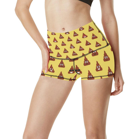 Emoji Poop Print Pattern High Waisted Spandex Shorts-JTAMIGO.COM