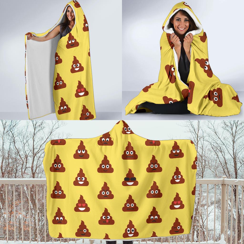 Emoji Poop Print Pattern Hooded Blanket-JTAMIGO.COM