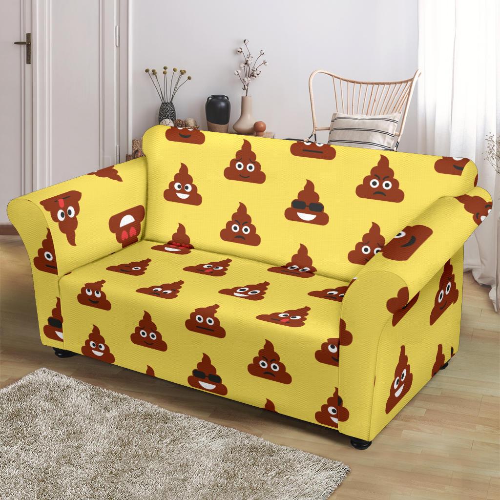 Emoji Poop Print Pattern Loveseat Slipcover-JTAMIGO.COM