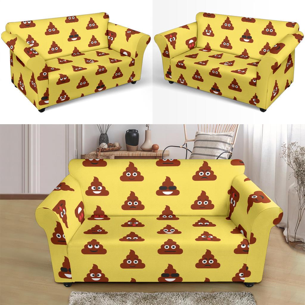 Emoji Poop Print Pattern Loveseat Slipcover-JTAMIGO.COM