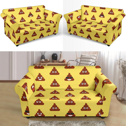 Emoji Poop Print Pattern Loveseat Slipcover-JTAMIGO.COM