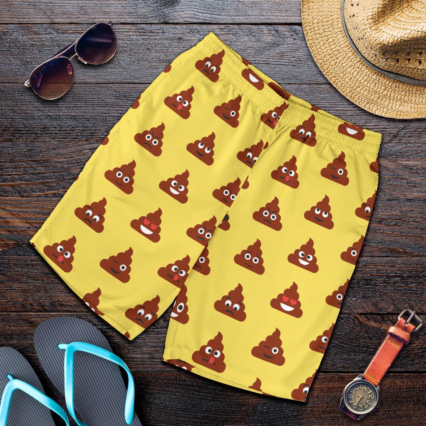 Emoji Poop Print Pattern Mens Shorts-JTAMIGO.COM