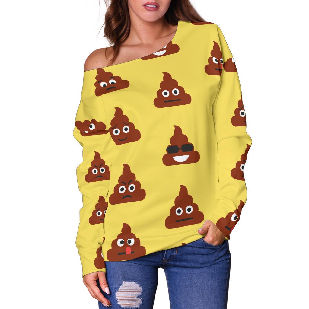 Emoji Poop Print Pattern Off Shoulder Sweatshirt