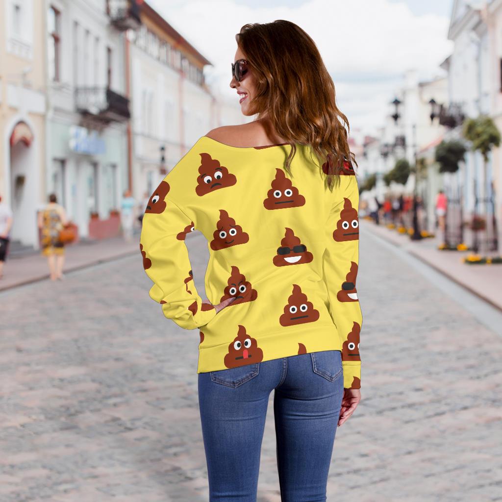Emoji Poop Print Pattern Off Shoulder Sweatshirt