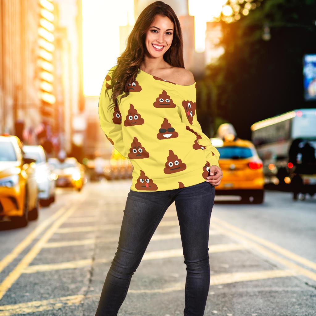 Emoji Poop Print Pattern Off Shoulder Sweatshirt