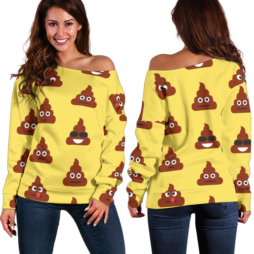 Emoji Poop Print Pattern Off Shoulder Sweatshirt
