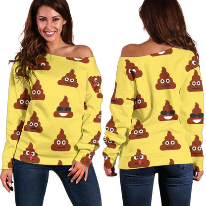 Emoji Poop Print Pattern Off Shoulder Sweatshirt
