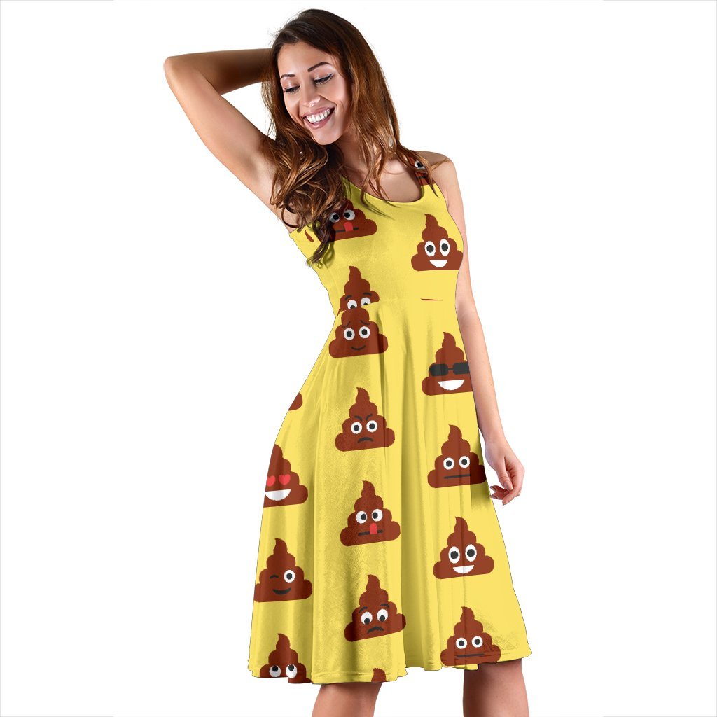 Emoji Poop Print Pattern Sleeveless Dress