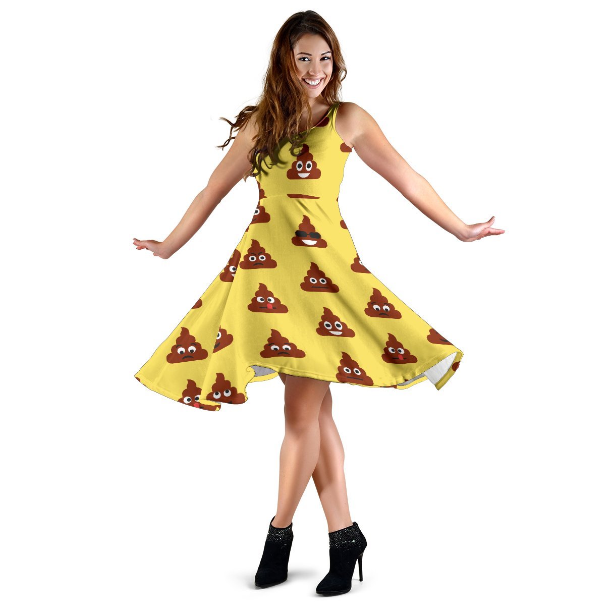 Emoji Poop Print Pattern Sleeveless Dress
