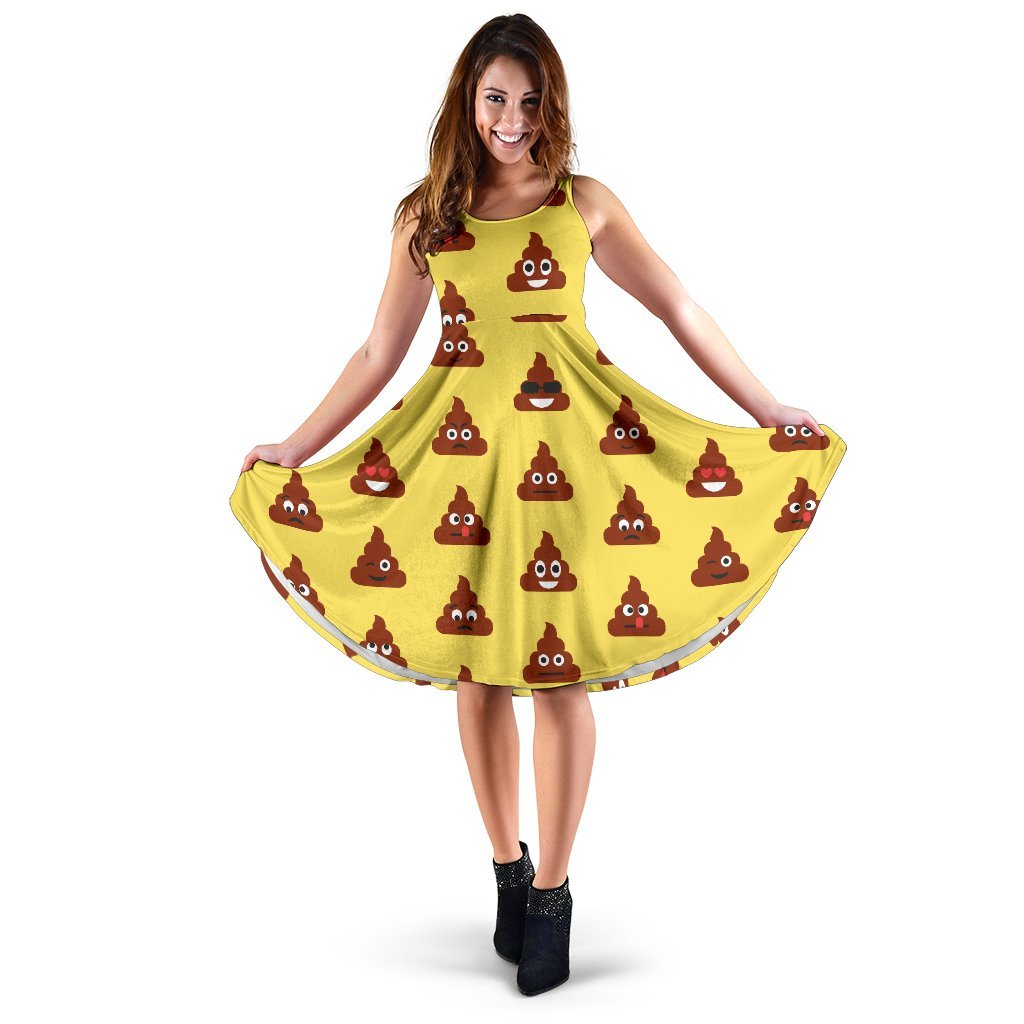 Emoji Poop Print Pattern Sleeveless Dress