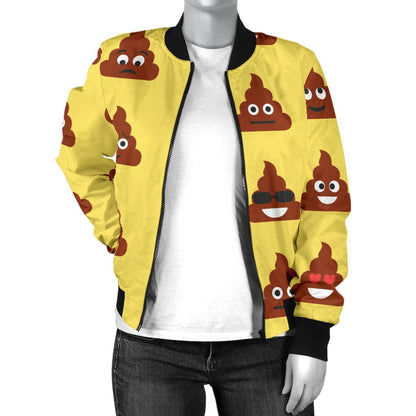 Emoji Poop Print Pattern Women Casual Bomber Jacket