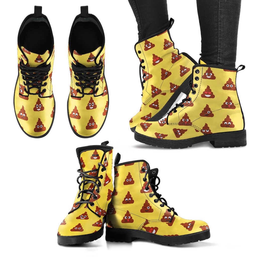 Emoji Poop Print Pattern Women Leather Boots-JTAMIGO.COM