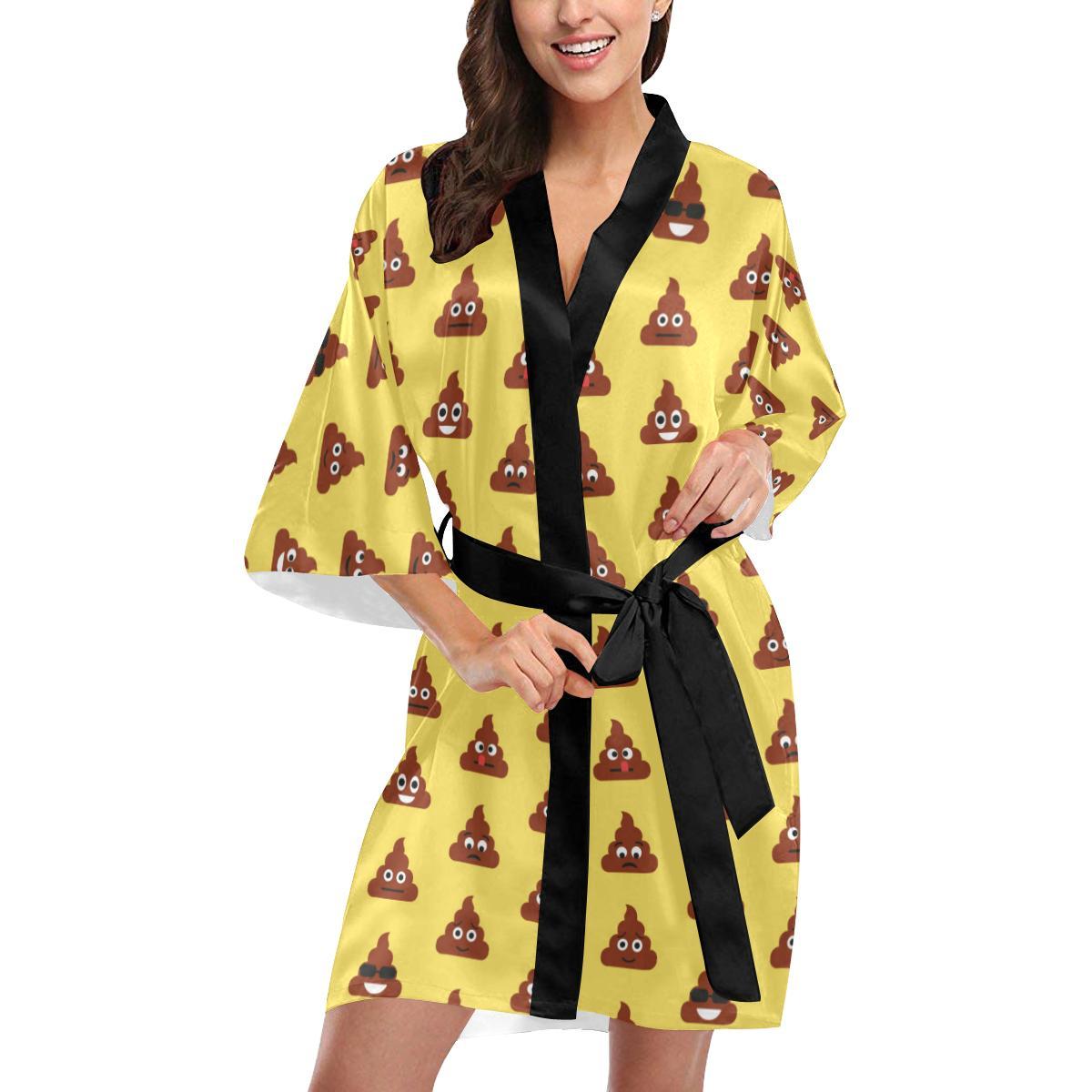 Emoji Poop Print Pattern Women Short Kimono Robe