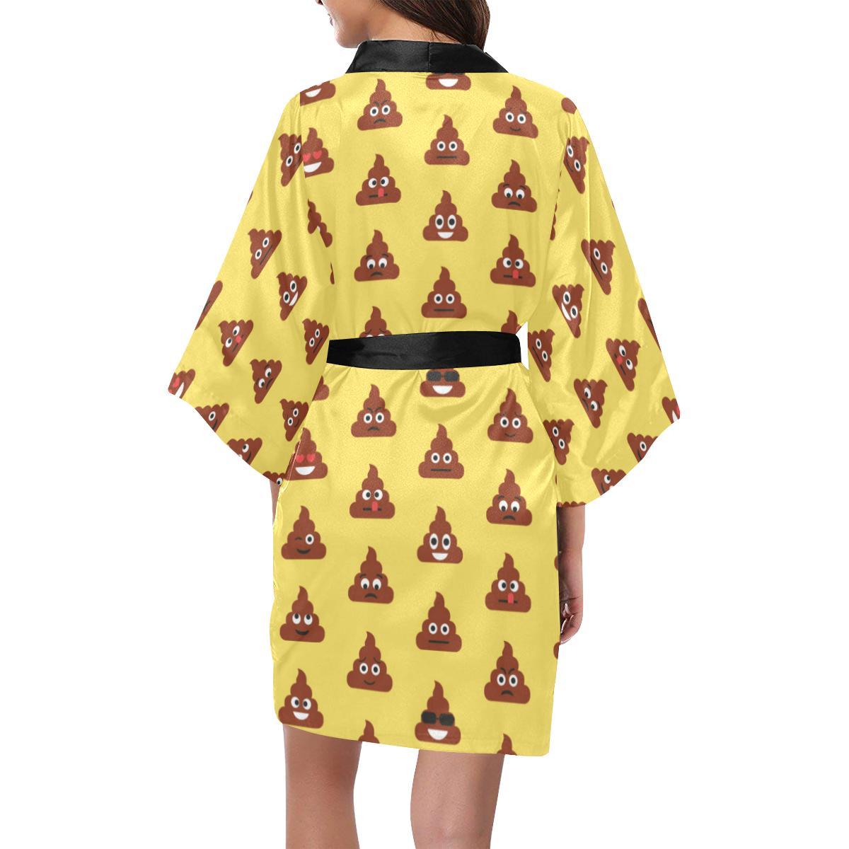 Emoji Poop Print Pattern Women Short Kimono Robe