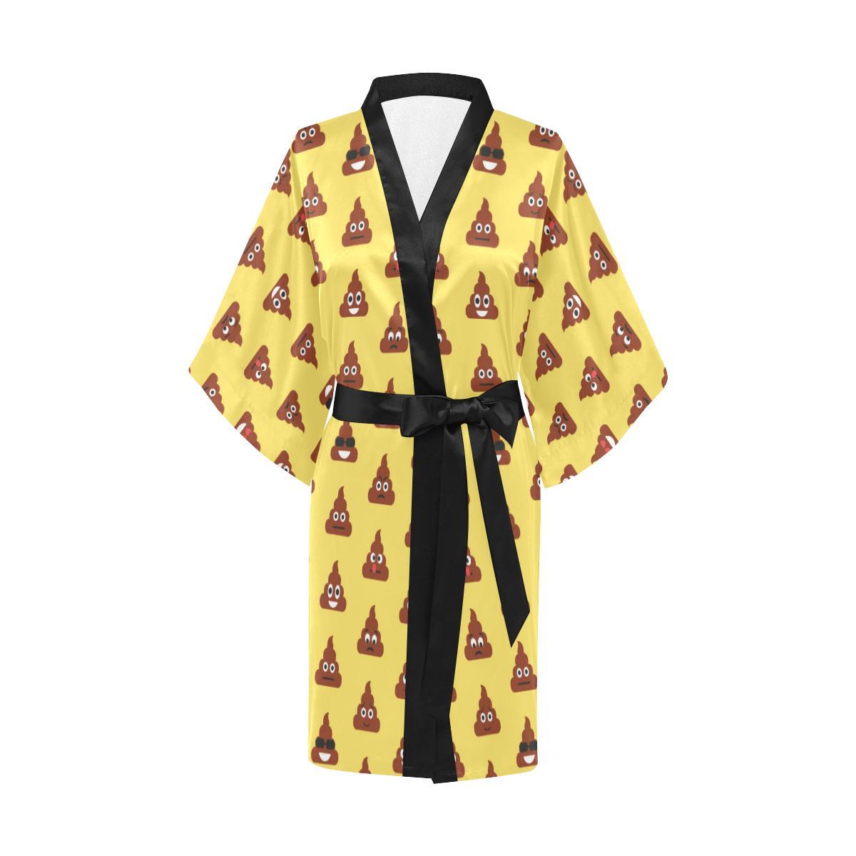 Emoji Poop Print Pattern Women Short Kimono Robe