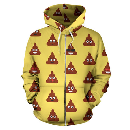 Emoji Poop Print Pattern Zip Up Hoodie
