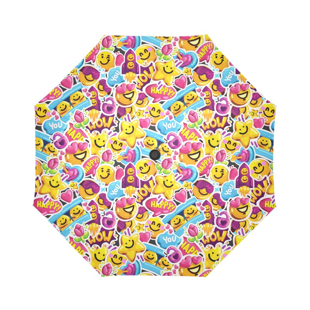 Emoji Sticker Print Pattern Automatic Foldable Umbrella
