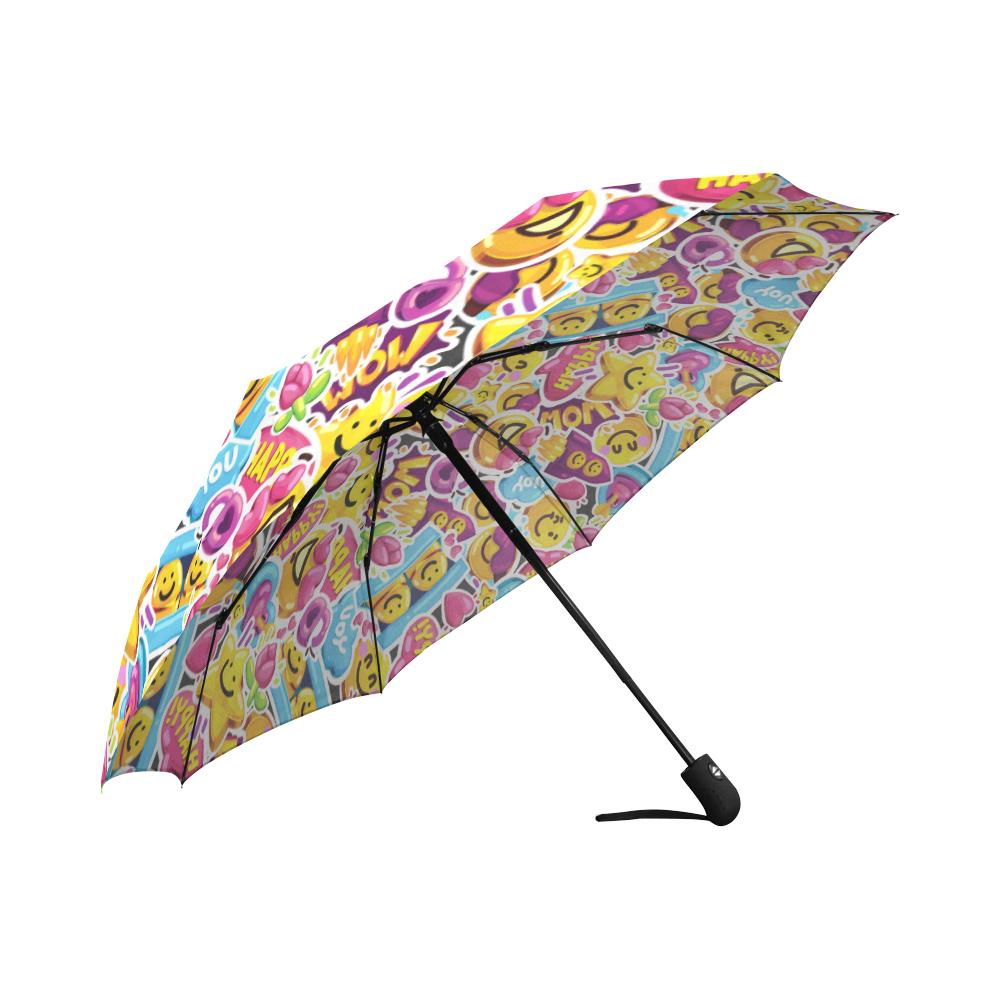 Emoji Sticker Print Pattern Automatic Foldable Umbrella