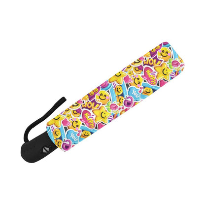 Emoji Sticker Print Pattern Automatic Foldable Umbrella