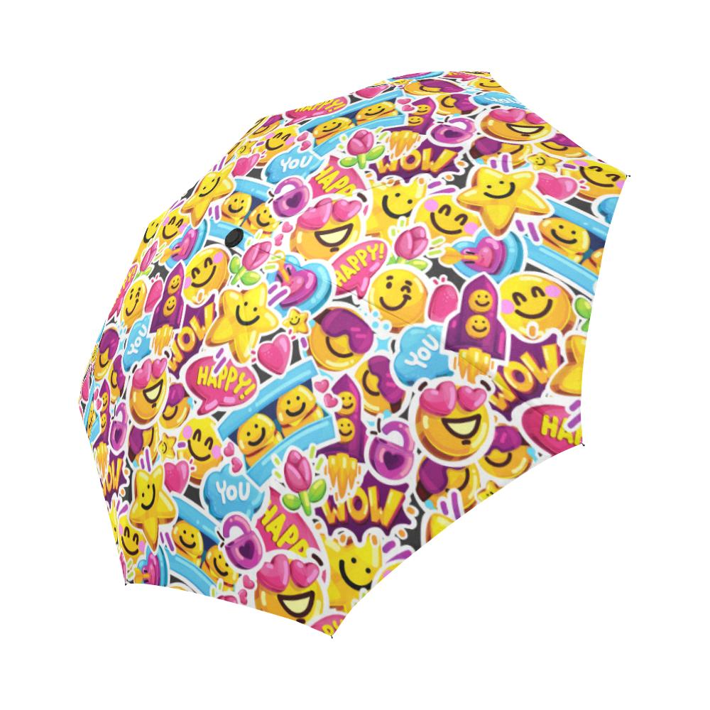 Emoji Sticker Print Pattern Automatic Foldable Umbrella