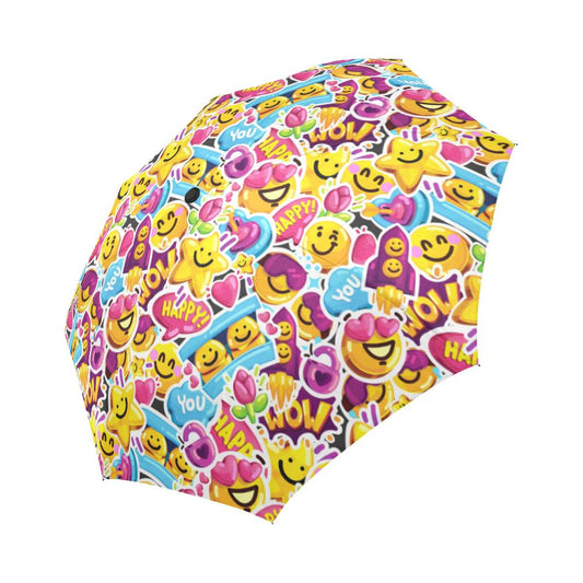 Emoji Sticker Print Pattern Automatic Foldable Umbrella